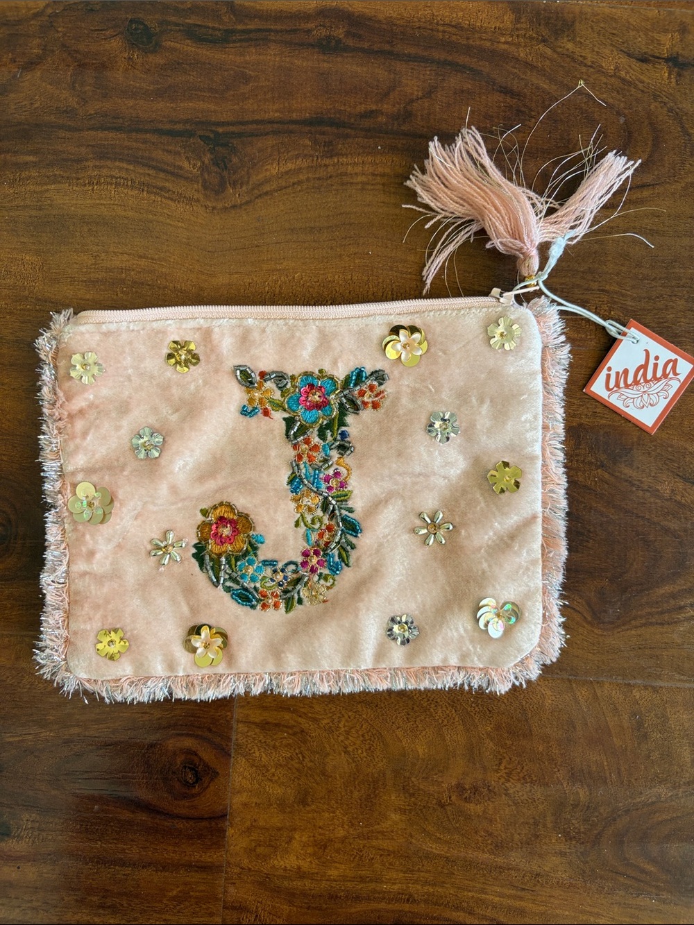 T.J.Maxx Pink Embroidered 'J' Floral Mini Pouch